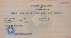 Gary Numan Brentwood Centre Ticket 1993